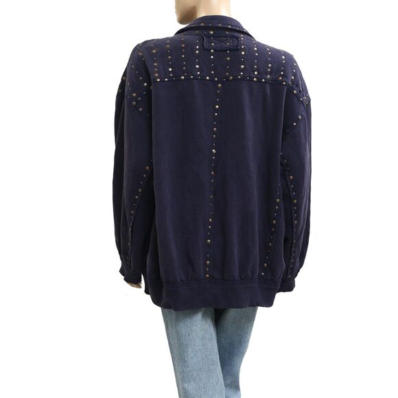 Free People We The Free Keeping On Trucker Jacket Sweatshirt Top Studs S 283160 - Picture 3 of 8